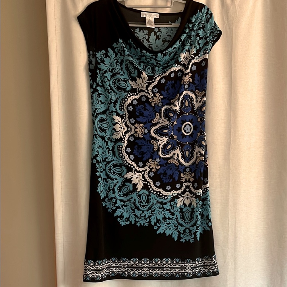 London Times Black and Blue Tunic with Cap Sleeves